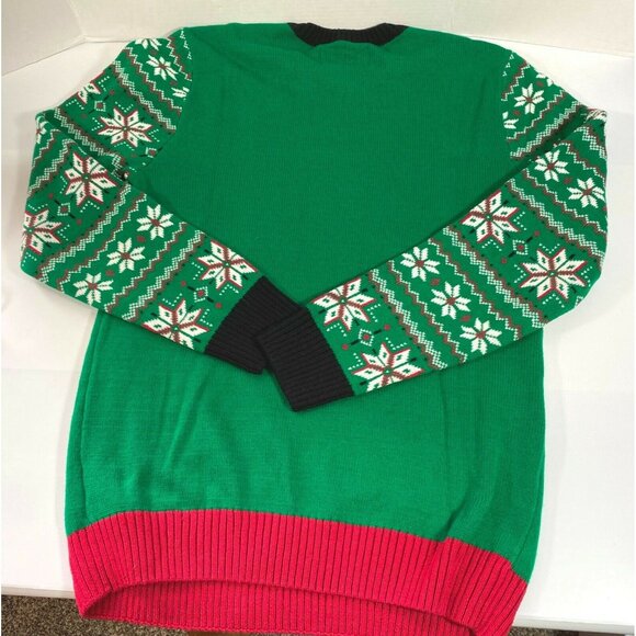 Beer Drinking Santa Ugly Christmas Sweater Mens Size Large NWT Green Snowflakes - Picture 9 of 9